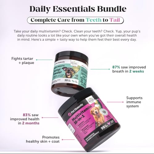 Pet Honesty Dog Dental Care Virtual Bundle – Breath Freshener Dental Powder for Large Dogs (60 Servings) + Brush Buddies Dental Sticks for Small Dogs (25 Ct) – Teeth Cleaning, Plaque & Breath Support