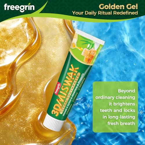 6 Pack Organic Miswak Herbal Whitening Toothpaste | Gums & Refreshing-with Miswak & AloeVera Leaf & Propolis Extract,Xylitol- 100% Fluoride Free & Vegetable Base | 3.52OZ 6 Count (Pack of 1)