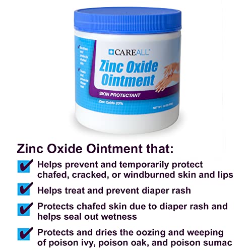 CareAll Zinc Oxide 20% Skin Protectant Barrier Ointment 15 oz., Provides Relief, Prevention and Treatment for Chafing due to Diaper Rash. Helps Seal Out Wetness. Non-Nano.