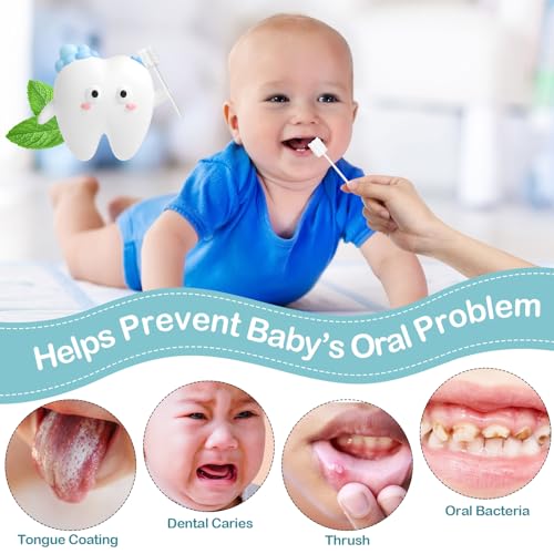 200 Pcs Baby Oral Tongue Cleaner with 4 Finger Toothbrush, Blue