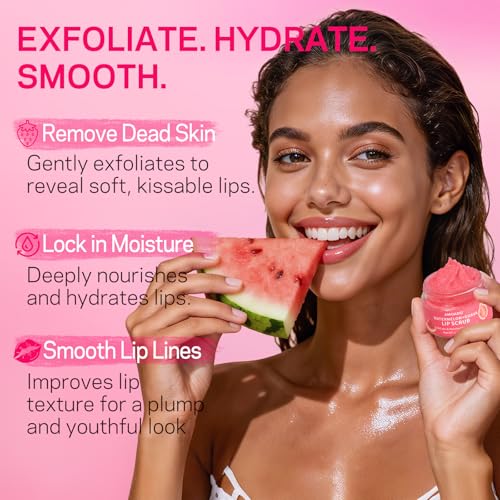 AMOADO Sugar Lip Scrub for Dark Lips – Exfoliating Lip Scrub for Smooth & Soft Lips with Watermelon & Guava, Lip Exfoliator & Moisturizer for Dry, Chapped Lips, Natural Lip Care, 1.2 oz/35g