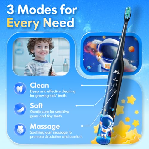 DADA-TECH Kids Electric Toothbrush Astronaut (DT-KE7 Black) + Water Flosser (W2 Blue‌‌)