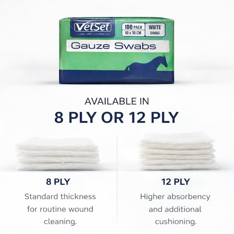 Veterinary Gauze Swabs for Horses, Dogs, Cats & Animals, 10cm x 10cm| Highly Absorbent Non Sterile Dressing Pads(12 Ply – Extra Thick & More Absorbent, 100 Pack) 12 Ply – Extra Thick & More Absorbent (100 Pack)