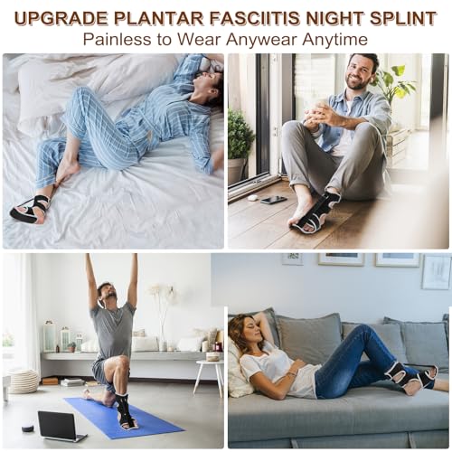Plantar Fasciitis Night Splint - Upgraded Plantar Fasciitis Relief Braces For Women Men Day Night - Ankle Brace Arch Support Achilles Tendonitis Relief Foot Drop Heel Pain Relief - Breathable Black 1