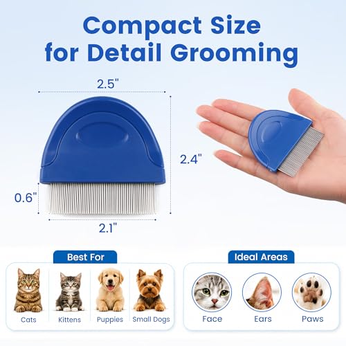 Prime Pets Flea Comb for Dogs and Cats, Stainless Steel Pet Grooming Comb for Flea Checks, Dander, Loose Hair and Tear Stain Debris 1 Count (Pack of 1)