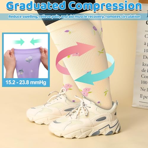 Jspupifip 6 Pairs Plus Size Compression Socks for Women, Wide Calf 4X-Large White, Blue, Pink, Gray, Beige, Purple