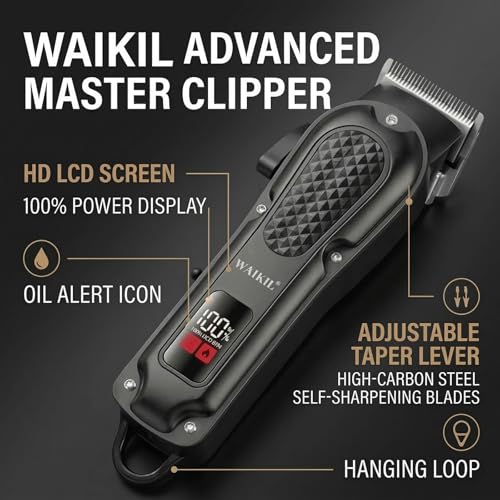 WAIKIL Barber Hair Clippers Kit for Men,Cordless Clippers with T-Blade Trimmer & Shaver,Rechargeable Hair Cutting Set with Guide Combs,Beard Grooming Tools,Black Gold