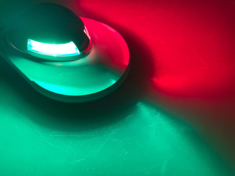 Pactrade Marine Boat Horizontal Mount SS304 Navigation Light 1NM LED Green Starboard Red Port 50LM Light 12m 225 Degrees DC10-30V/2W 2 Types of Mounting Stainless Steel Housing
