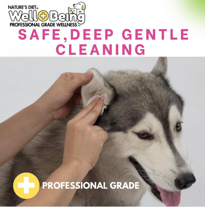 Nature's Diet Well-Being Ear Wipes with Aloe Vera for Dogs and Cats - Safe Eucalyptus Free - Gently Cleans Eliminates Odor and Itching - 120 Biodegradable Soft Wipes
