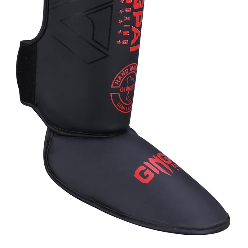 MMA Martial Arts Shin Guards, Padded, Adjustable Muay Thai Leg Guards with Instep Protection for Kickboxing,Training, Sparring, TaekwondoTraining Gear, Leg Instep Protection Pads Black red Small