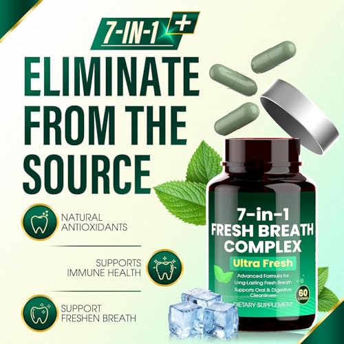 Breath Freshener Capsules, Oral Probiotics for Bad Breath, 7 in 1 Powerful Solution with Chlorophyllin, Mint Extract, Magnesium Citrate, Eliminate From The Inside Out(1)