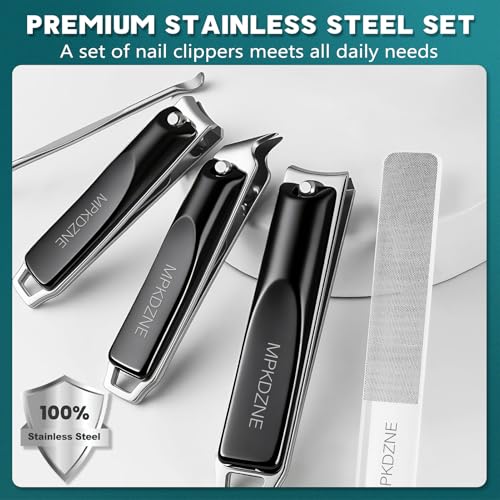 Pro 5-in-1 Nail Clippers Set for Men & Women. Ultra Sharp Stainless Steel Manicure Kit w/Angled Trimmer in Luxury Leather Case. Travel & Home Use
