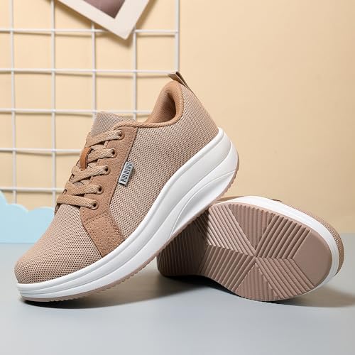 Oude Womens Walking Sneakers Comfy | Platform Shoes for Women Fashion | Stylish Standing All Day Rocker Bottom 6 Khaki