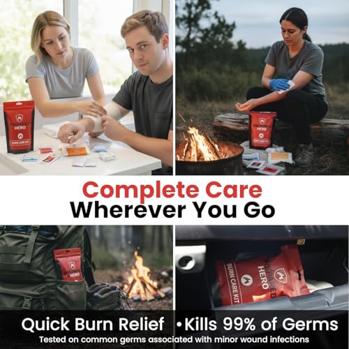 Prepared Hero Burn Care Kit with Burn Gel, Gauze & First Aid Wipes