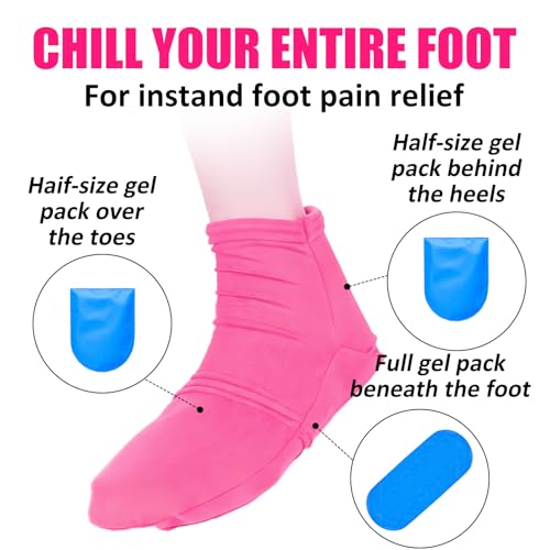 Reusable Cold Therapy Socks, Ice Pack for Feet Heels Injuries Swelling, Cold Pack Socks for Feet, Therapy Socks for Plantar Fasciitis, Neuropathy Chemotherapy, Pain Relief for Foot Ankle (Pink) Pink
