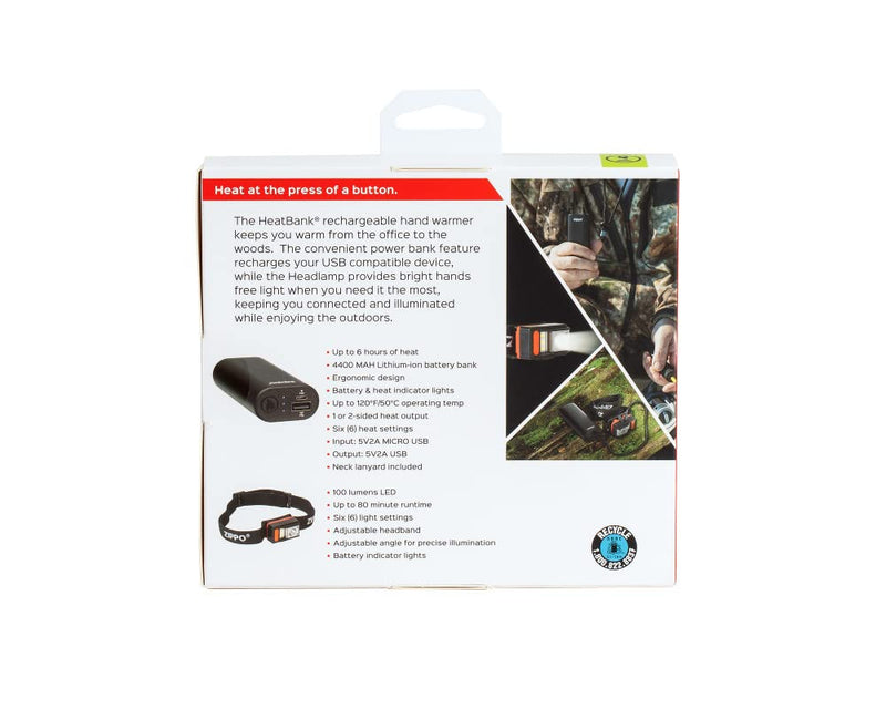 Black HeatBank 6 Rechargeable Hand Warmer and Headlamp Gift Set - BeesActive Australia
