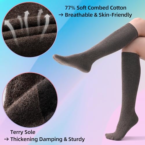 Soft Cotton Compression Socks for Women & Men 20-30 mmHg - Knee High Support Socks with Thick Sole and Seamless Toe Medium-Large 3 Pairs - Natural Land