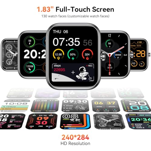 Smart Watch with Alexa Built-in, 1.83" HD Touchscreen Fitness Tracker, Bluetooth Notifications/Calls, IP68 Waterproof, 120+ Sport Modes, 24/7 Heart Rate & Sleep Monitor for iPhone Android iOS (Blue) Blue