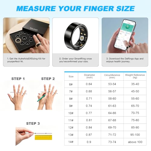 XUV Smart Health Ring, IP68 Waterproof Fitness Tracker with Ring Cover, Heart Rate and Sleep Monitoring, Step Counting, No Subscription Fee, Compatible with iOS and Android (Black, 9) Black