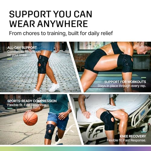 Modvel Knee Brace with Side Stabilizers & Patella Gel Pads for Pain Relief and Joint Support Breathable, Non-Slip Compression Sleeve for Men & Women, Arthritis, Meniscus, ACL Recovery BLACK Medium