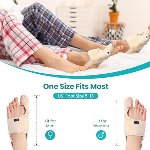 Promifun Bunion Corrector for Women & Men - 1 Pair Adjustable Toe Splint for Broken Toe - Pain Relief Support Brace & Straightener with Non-Slip Strap(Beige) Beige