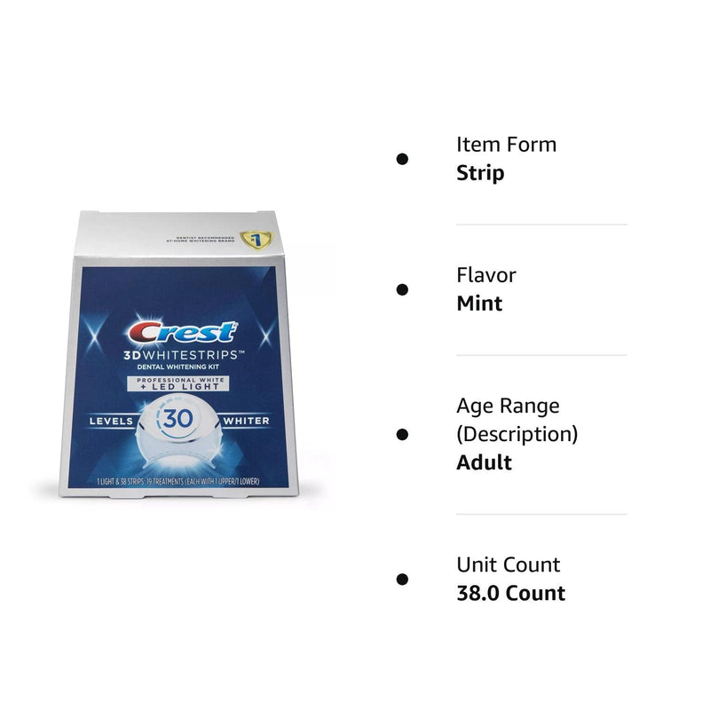Crest 3D Whitestrips Professional White with Hydrogen Peroxide + LED Light Teeth Whitening Kit - 19 Treatments - BeesActive Australia