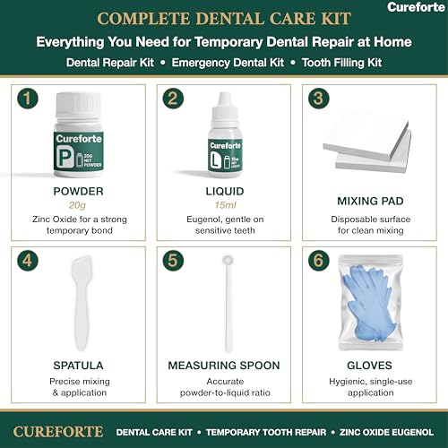 Zinc Oxide Eugenol Dental Cement Kit – Professional Temporary Crown & Bridge Glue for Tooth Fillings | Self-Curing, Strong Bond, and Pulp-Soothing Formula | Easy-to-Use Dental Repair Kit