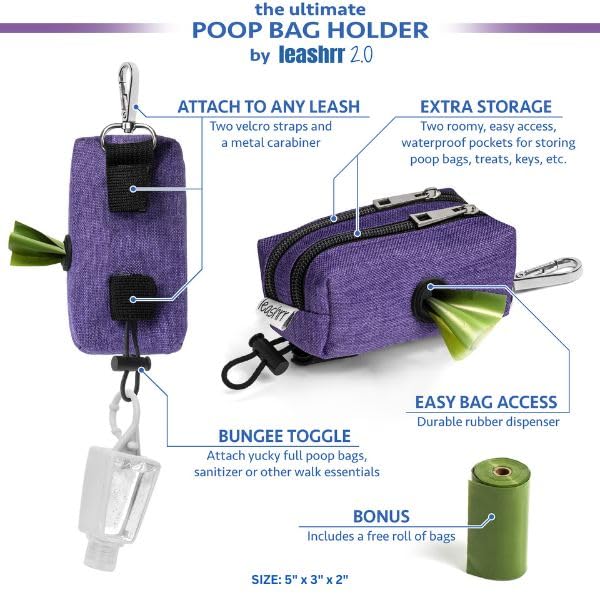 Dog Poop Bag Dispenser and Treat Holder for All Leashes. 2 Waterproof Pouches for Pet Waste Bags and Dog Walking Accessories + 1 Free Roll. Leashrr 2.0 (Black) Black - BeesActive Australia