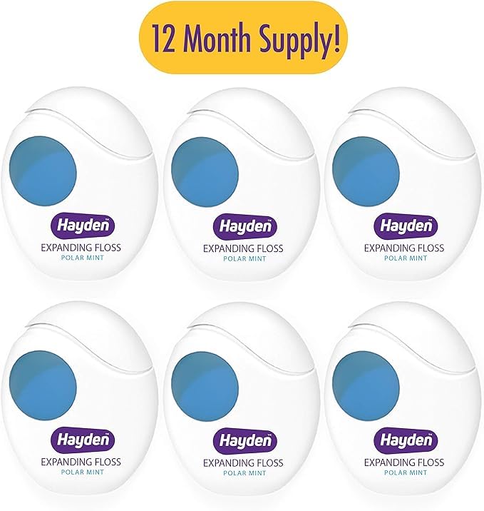 Hayden Enamel Care Dental Floss | for Sensitive Mouths | Helps Restore Enamel | Mint Flavor | 30 Yards per Unit (Pack of 6)