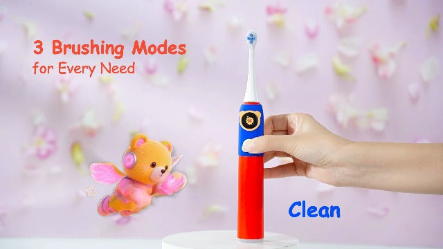 SEAGO Kids Electric Toothbrush, Pressure Sensor, Rechargeable, 8 Heads Red