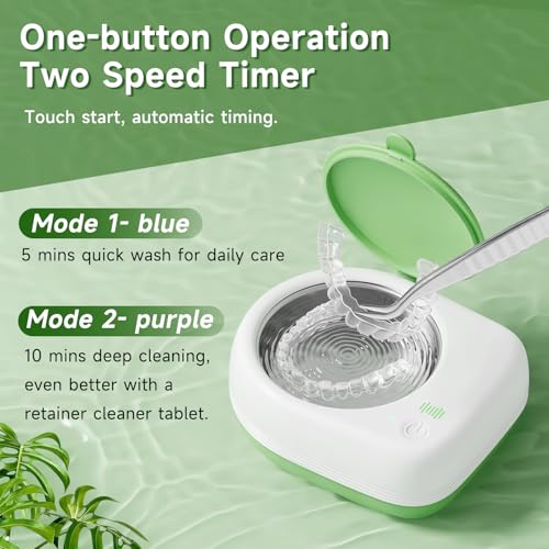 50kHz Cordless Ultrasonic Retainer Cleaner Machine Rechargeable Portable Wireless Retainer Cleaner USB Fast Charge 2000mAh Battery Charge Once Use 8 Times Small Travel Size 80ml