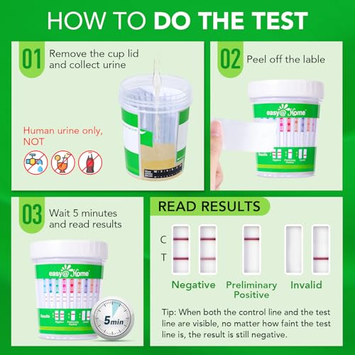 Easy@Home Drug Test Cup: 5 Pack Drug Test Kit 14 Panel, Testing AMP/BUP/BAR/BZO/COC/MDMA/MET/MTD/OPI2000/OXY/PCP/PPX/TCA/THC50 - Including Marijuana/THC Urine Tests for Home Use #ECDOA-1144A3 5 Count (Pack of 1)