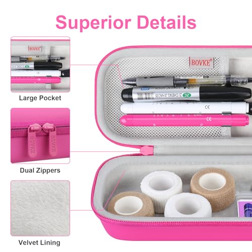 BOVKE 15 Pcs Stethoscope Case Kits Include Supplies, Portable First Aid Kit Bag Contains Stethoscope Case, Penlights, Bandage Wraps, and Other Nursing School Tool Essentials, Raspberry
