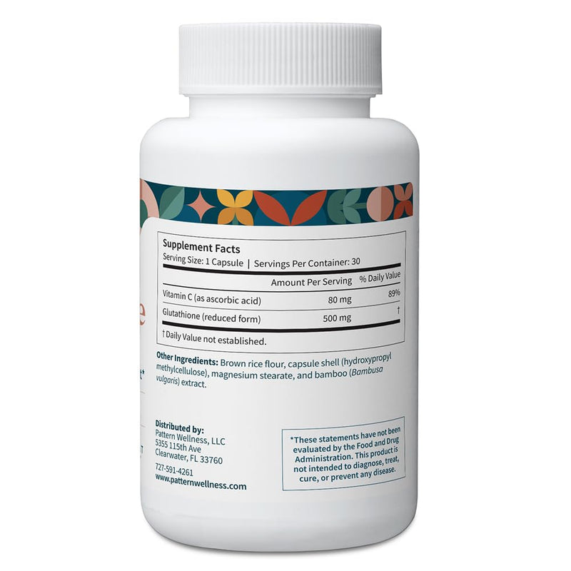 Pattern Wellness Glutathione Supplement – 60 Vegan Capsules | Active Reduced Glutathione Formula with Added Vitamin C - Cell, Antioxidant, + Immune Health Support 30 Count (Pack of 2)