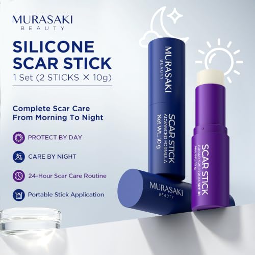 Advanced Silicone Scar Stick - Scar Care for Surgical Scars, C-Section, Burns, Stretch Marks & Acne Marks with Silicone, Vitamin E & Botanical Oils 10g x 2 Sticks