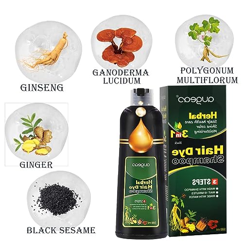 AUGEAS 500ML Black Permanent Hair Color Shampoo, 3 IN 1 Organic Herbal Fast Coloring Shampoo for Men and Women to Cover Grey/White Hair (BLACK)