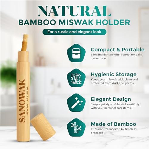 Premium Miswak Set – Natural Siwak Oral Care Kit with 5 Organic Sticks, 1 Bamboo & 1Plastic Holder, 1 Miswak Cutter – Eco-Friendly Herbal Toothbrush Alternative