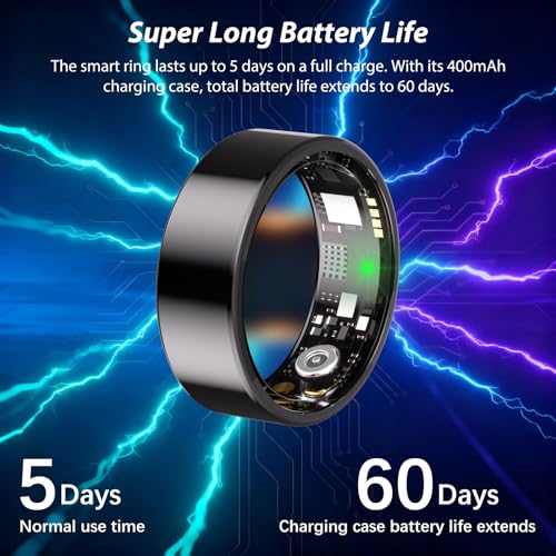 Smart Ring for Women Men Fitness Ring with Heart Rate, Blood Oxygen, Sleep Monitor, Step Tracker, IP68 Waterproof Health Ring for iOS & Android,No Subscription Fee (Black, 7#) Black 7#