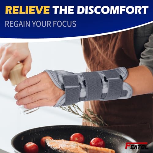 FEATOL Wrist Brace Splint Carpal Tunnel for Women Men, Night Wrist Sleep Support Brace, Left Hand, Small/Medium, Pain Relief for Sprain, Arthritis, Tendonitis Small/Medium (Pack of 1) Left Hand-Dark Grey
