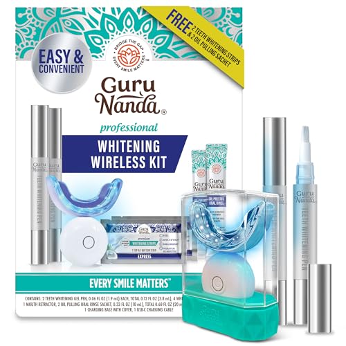 GuruNanda Pro Whitening Duo – Prefilled Whitening Trays (7 Treatments) & Wireless LED Whitening Kit for a Radiant, Confident Smile that Shines