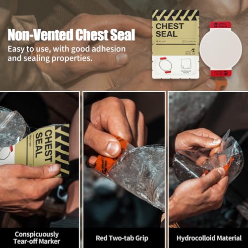 RHINO RESCUE Non-Vented Chest Seal, IFAK First Aid Supplies (6 Count) No-Vent 6