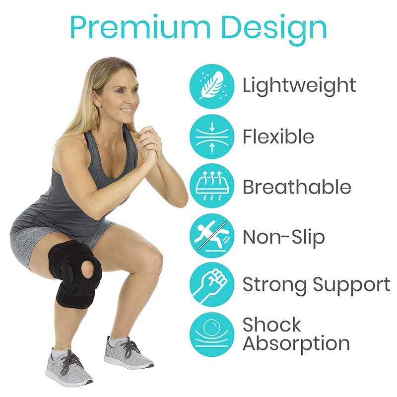 Vive Hinged Knee Brace (2 Pack) - Relieves ACL, MCL, Meniscus Tear - Lightweight, Comfortable, Breathable Open Patella Wrap with Side Stabilizers - for Women & Men - Adjustable Strap for Tendonitis (Black) Black