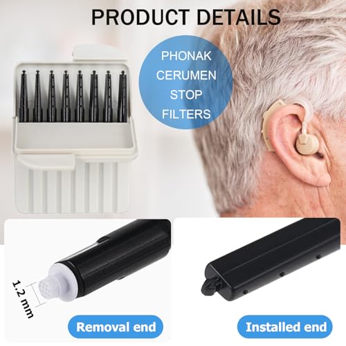 (80-Pcs) Phonak Cerumen Stop Hearing Aids Wax Guards Filters for Resound,Widex and Unitron.Phonak Hearing Aid Supplies Cleaning Kit Accessories,Ear Replacement Parts Cleaning Tool(10 Pack) 10 Packs/80 Filters White