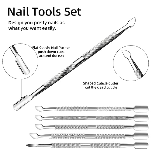 20 Pcs Cuticle Pusher Tools, Professional Dual Sided Stainless Steel Cuticle Trimmer & Remover for Toenails and Fingernails, Manicure Pedicure Tool for Gel Polish Removal