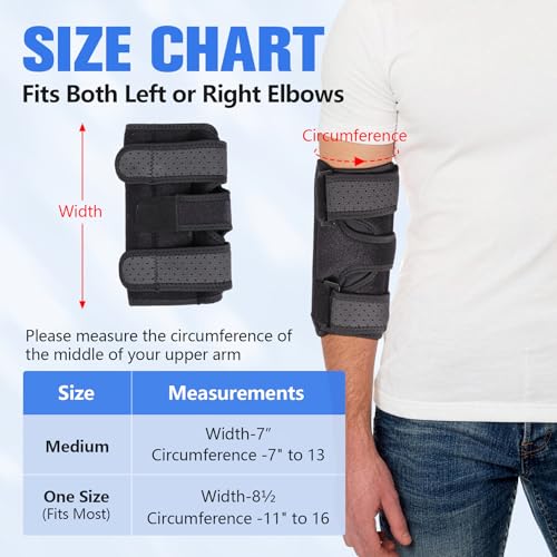 Cozyhealth Elbow Brace Comfortable Night Sleep, Cubital Tunnel Syndrome, Ulnar Nerve Entrapment with Compression Sleeve Immobilizer, 2 Removable Metal Splints Pain Relief for Men and Women (Medium) Medium