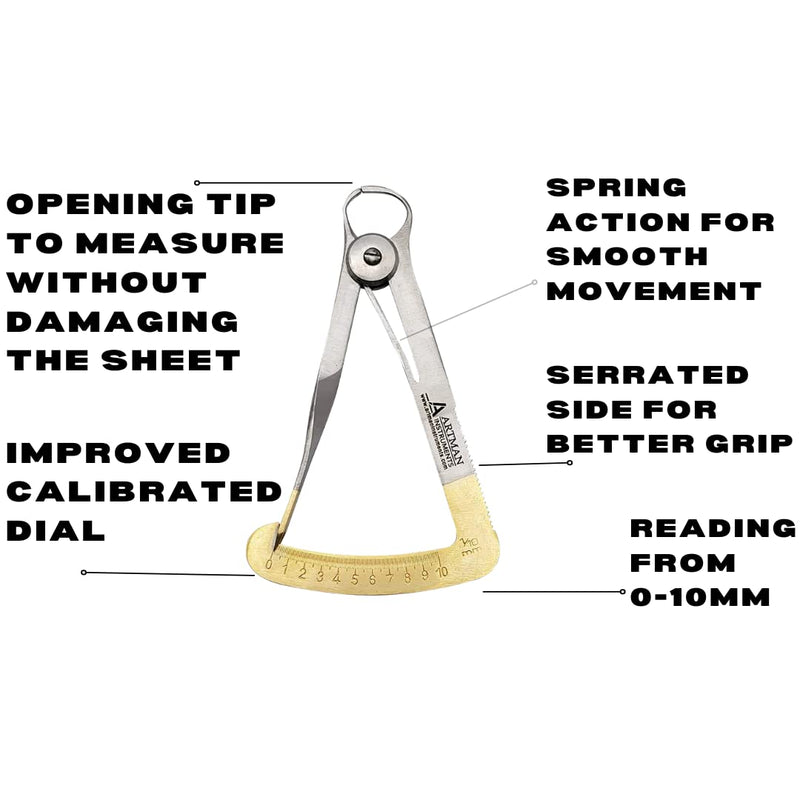 ARTMAN INSTRUMENTS Dental Wax Caliper – Precision Measuring Tool for Wax, Rubber, Metal & Leather Sheets (0-10mm) – Spring Action, Dual-Sided Engraved Scale, Stainless Steel, Autoclavable