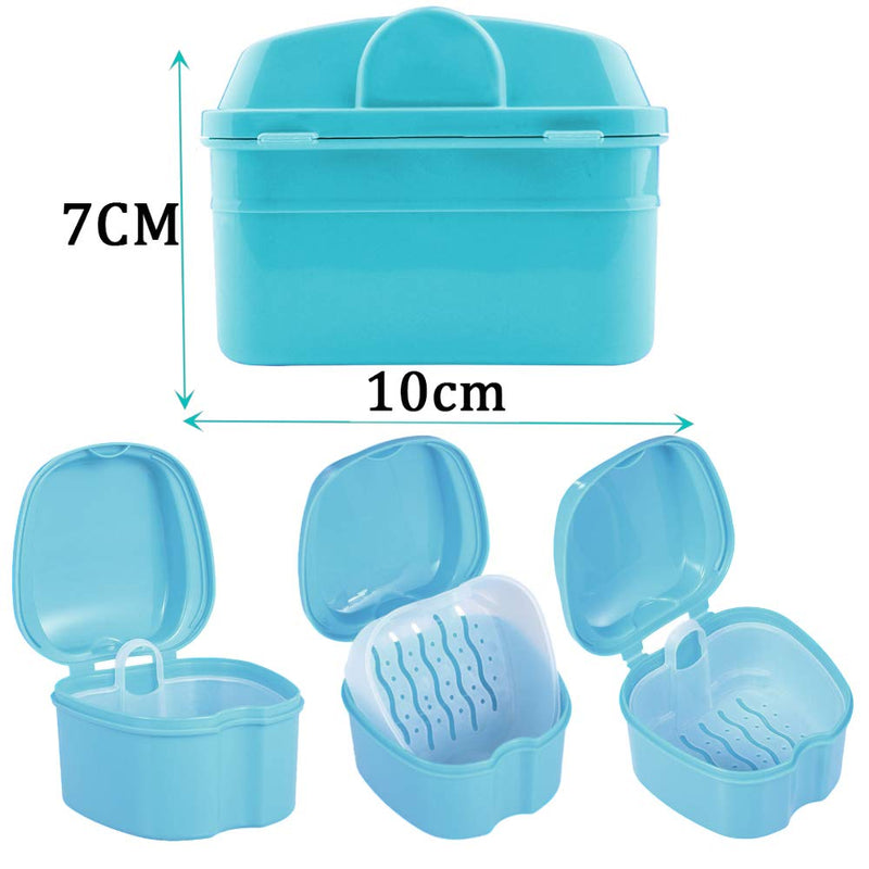 Denture Bath Box Cup, Complete Clean Care for Dentures, Clear Braces, Mouth Guard, Night Guard & Retainers, Traveling (Navy Blue & Blue) Navy Blue & Blue