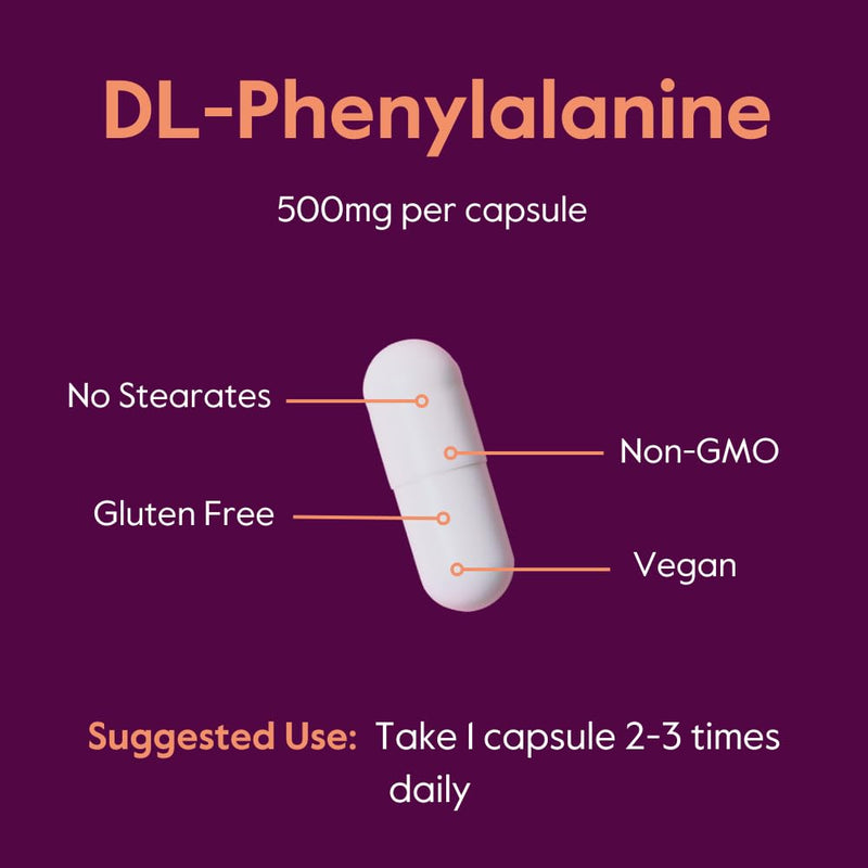 BESTVITE DL-Phenylalanine 500mg (240 Veg Caps) (120x2) - No Stearates | No Fillers - Vegan - Gluten Free - Non GMO - Amino Acid Supplement 1 Count (Pack of 240)