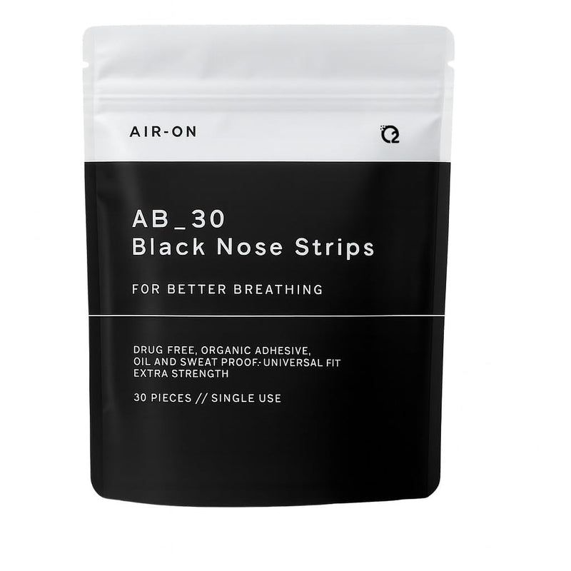 AIR-ON Performance Nose Strips | Nasal Strip for Breathing, Less Snoring & Sleeping Relief | Extra Strength, Wide Body | Drug-Free Adhesive, Athletic Support, Sweat & Oil Proof - Black (30 Pieces) - BeesActive Australia