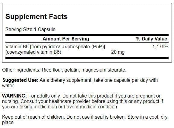 Swanson P-5-P Coenzymated Vitaminb-6, 20 mg, 60 Capsules, 4 Pack | Coenzymated Vitamin B-6 That Bypasses Liver Conversion, Goes to Work Immediately to Promote Cardiovascular Maintenance 60 Count (Pack of 4)